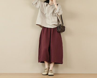 edoa Loose Washed Flax Linen Hooded Pullover 