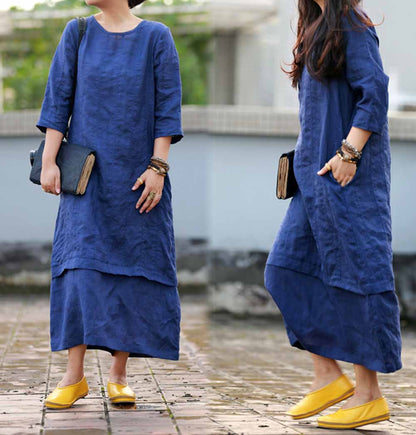 edoa Three Quarters Sleeve Long Dress