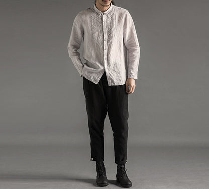 edoa Pintucked Washed Flax Linen Shirt 