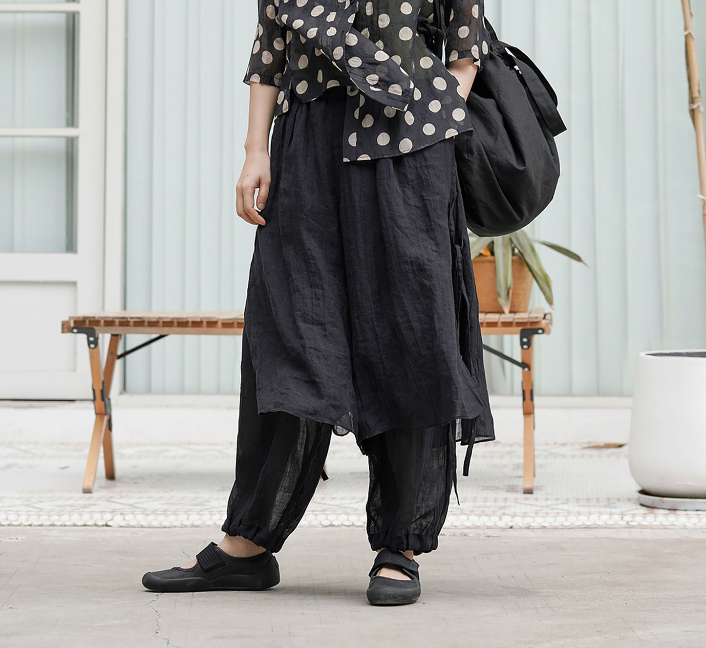 edoa Ramie Two Layer Lantern Pants 