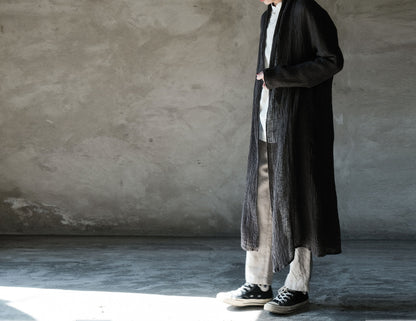 edoa Crinkled Linen Long Cargidan Coat