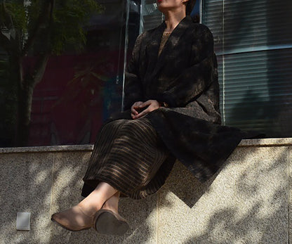 edoa Cracked Mud Silk Shawl Collar Duster Coat 