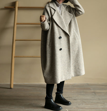 edoa Oversize Double Breasted Knit Wool Cocoon Coat