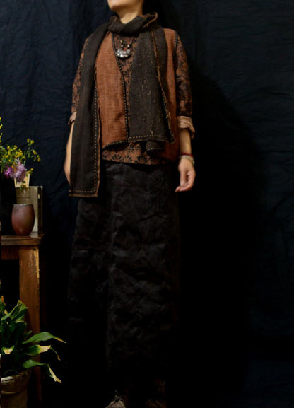 edoa Reversible Mud Hand Spun Tussah Silk V-neck Vest
