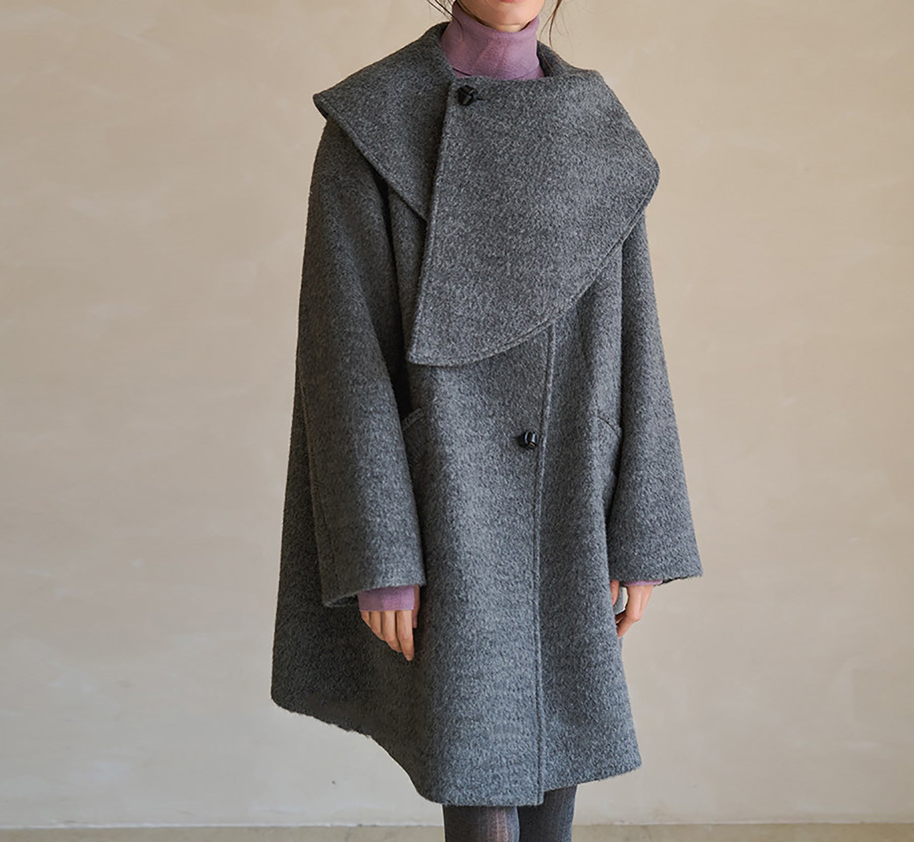 edoa Scarf Collar Alpaca Wool Trapeze Coat 