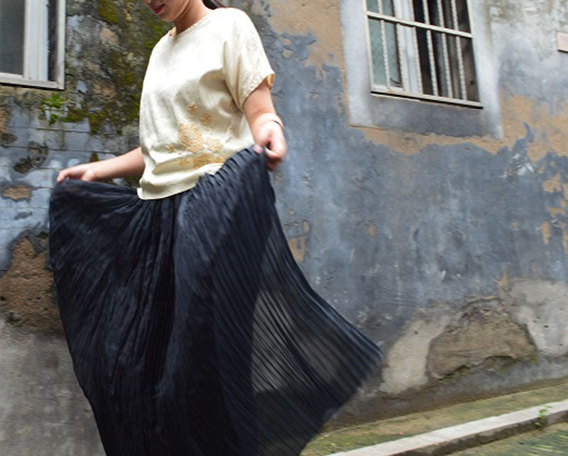 edoa Distressed Pure Dupioni Silk Blouse with Hand Embroidery