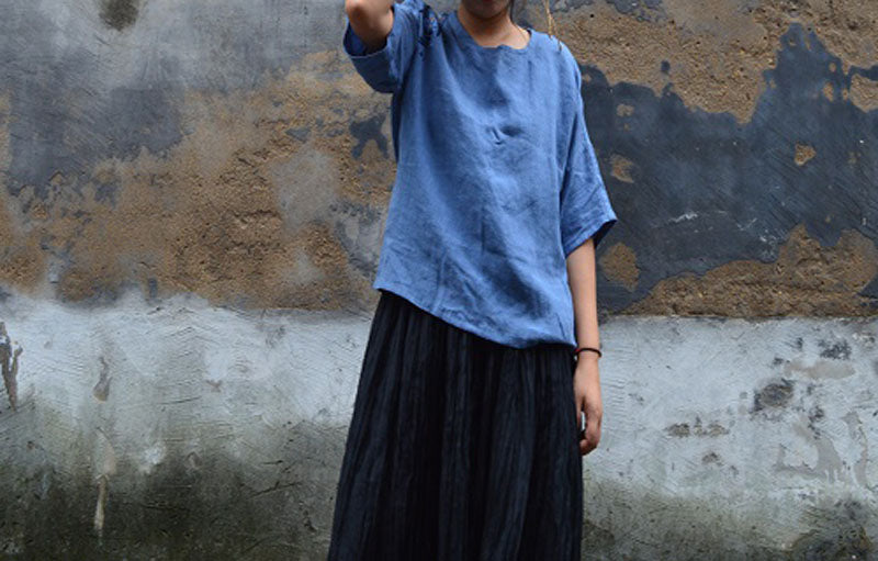 edoa Blue Washed Linen Summer Shirt