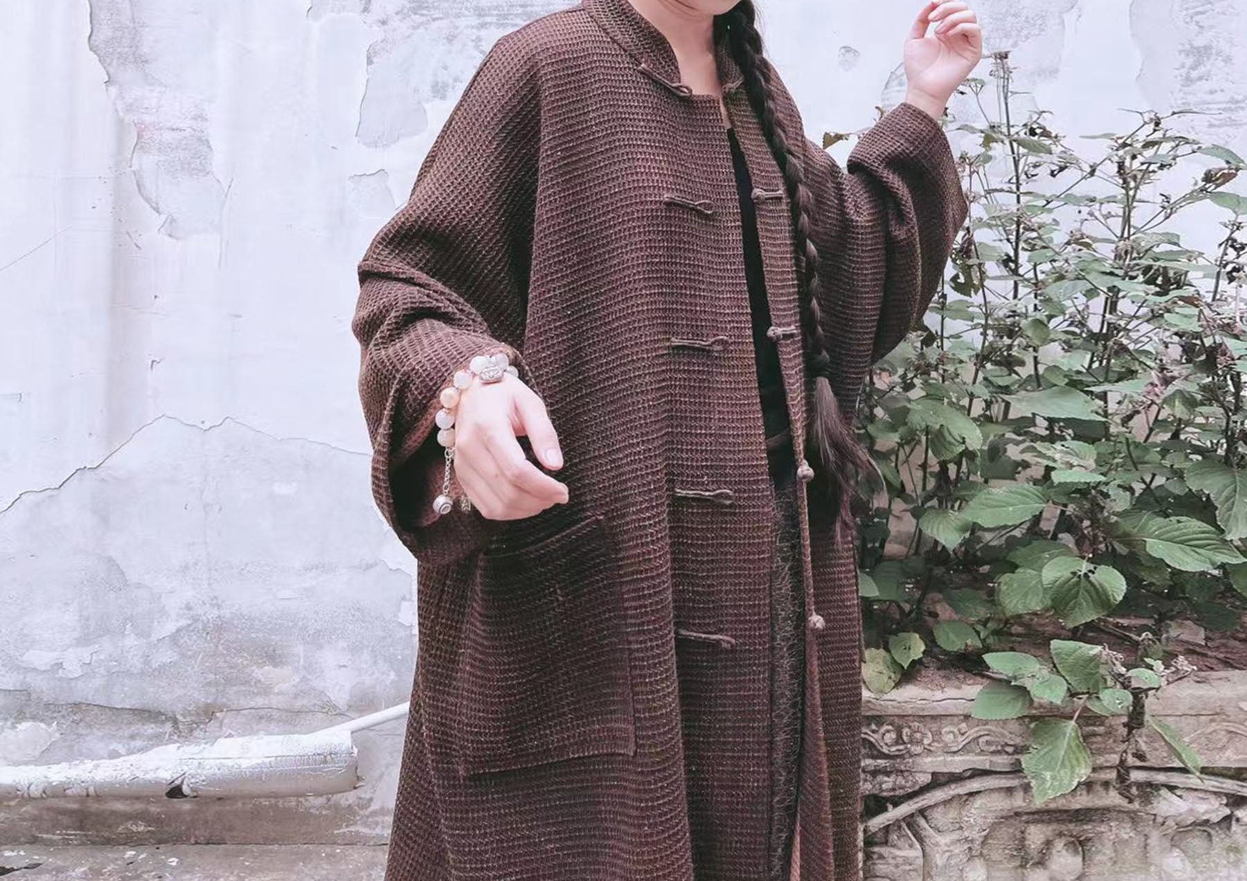 edoa Mud Tussah Silk Jacquard Chinese Coat