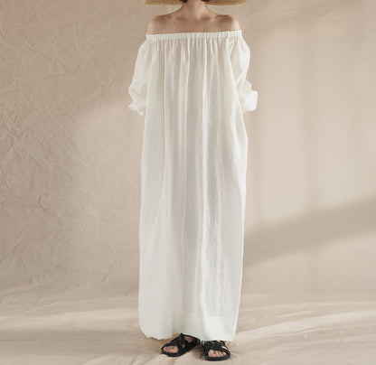 edoa Gathered Long Linen Dress 