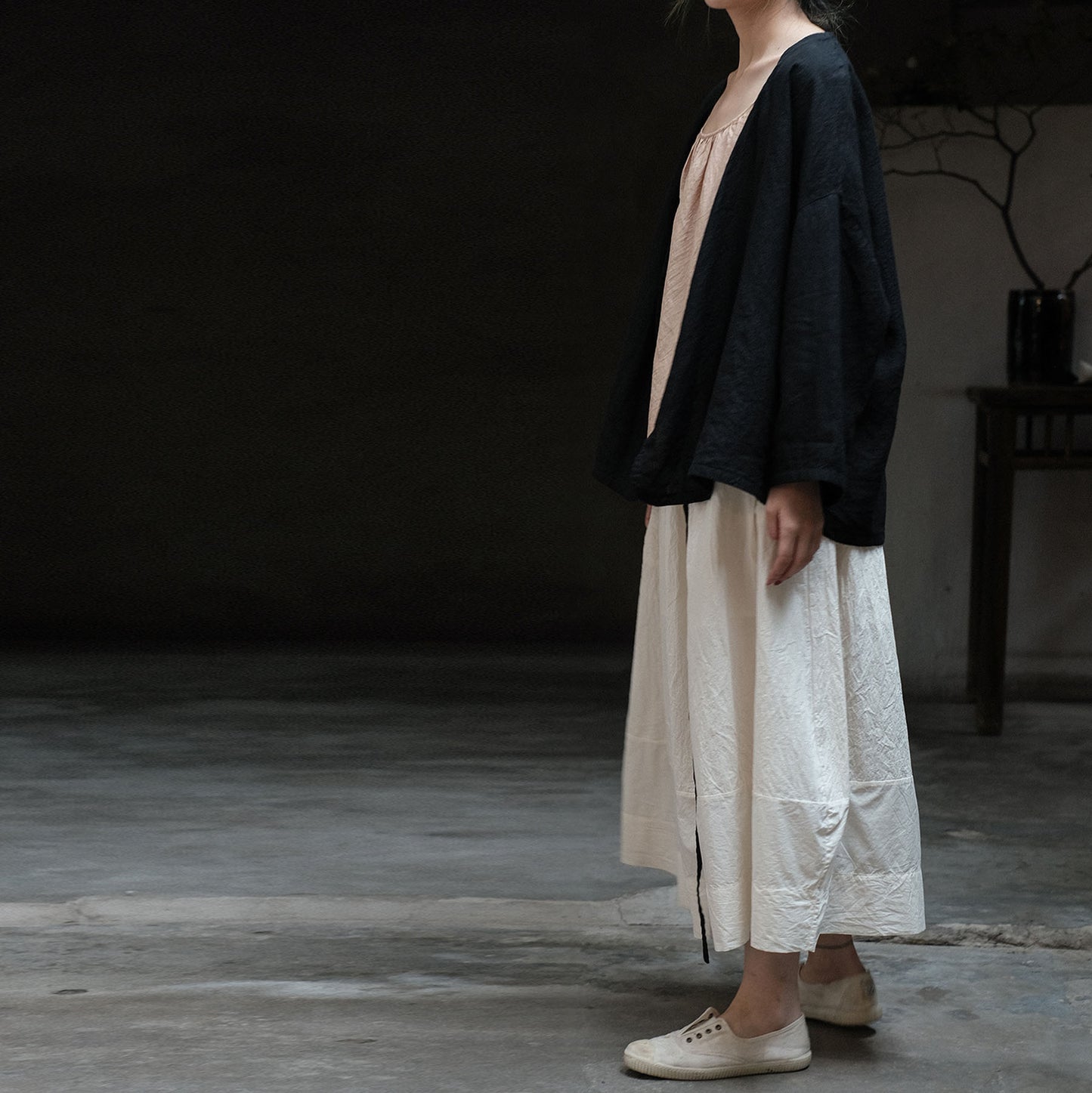 edoa Linen Open Front Tie Jacket