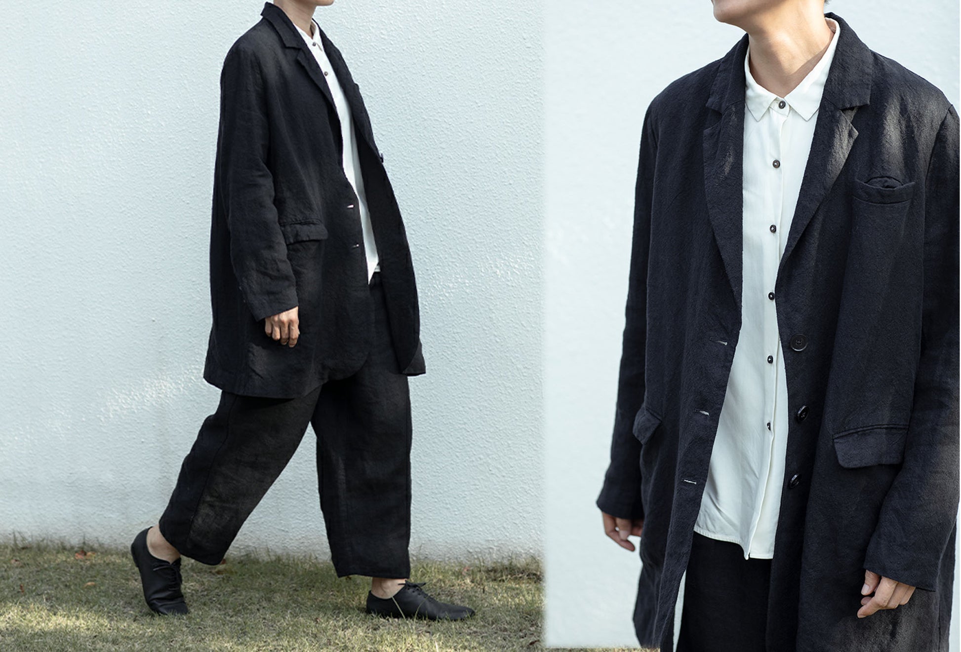 edoa Black Heavy Weight Washed Linen Blazer