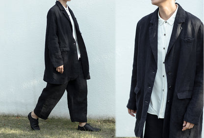 edoa Black Heavy Weight Washed Linen Blazer