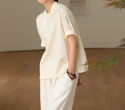 edoa Tussah Silk Hand Embroidery Chinese Blouse