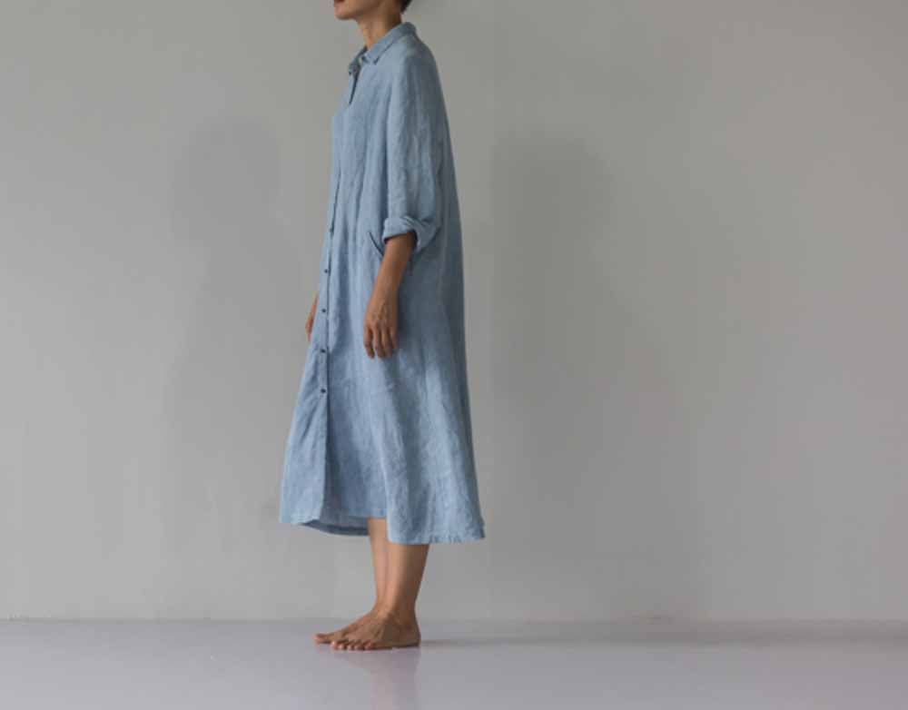 edoa Buttoned Linen Shirt Dress