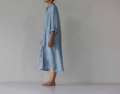 edoa Buttoned Linen Shirt Dress