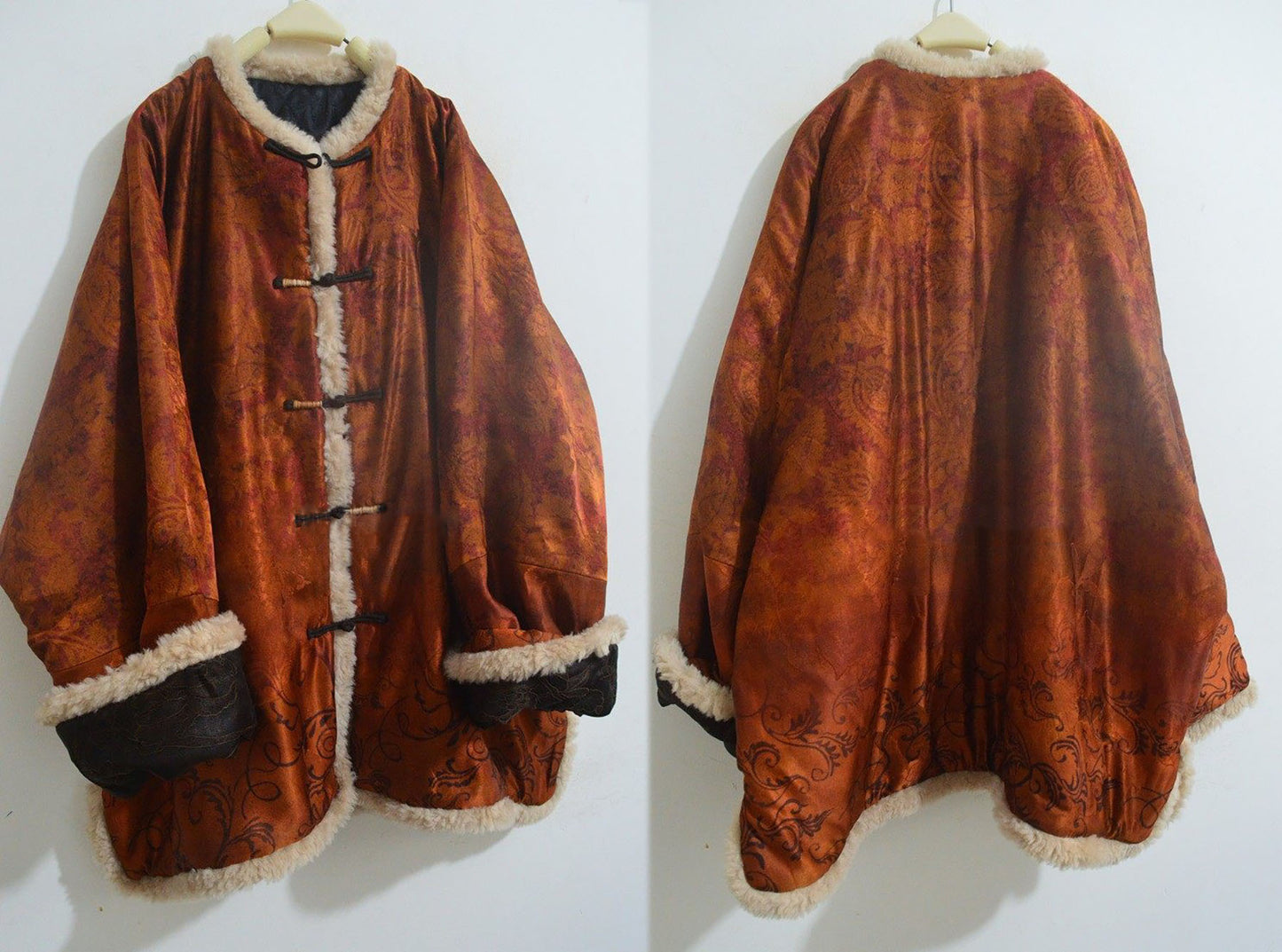 edoa Oversized Printed Mud Silk Charmeuse Padded Coat