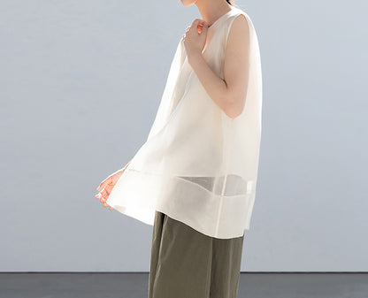 edoa Double Layer Mulberry Silk Organza Summer Tank Top