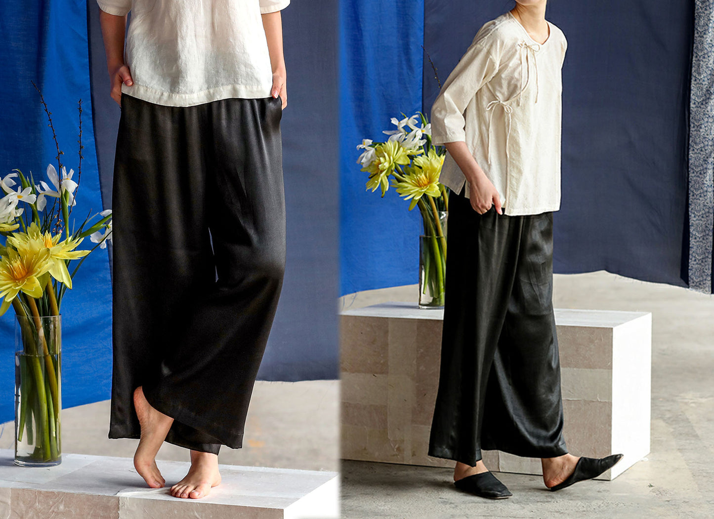 edoa Mud Silk Wide Leg Pants