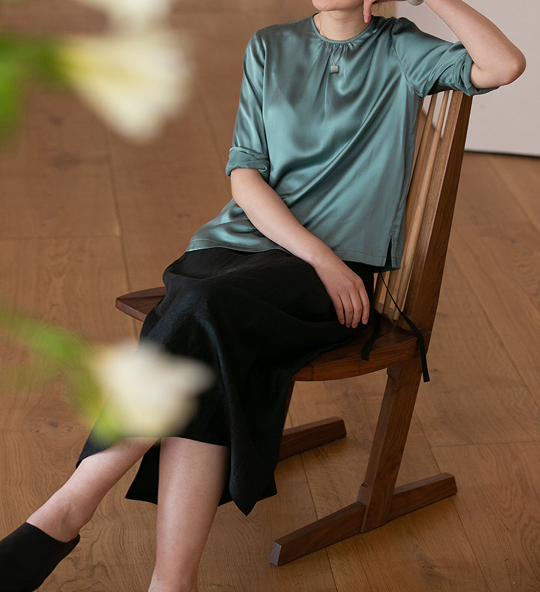 edoa Silk Satin 3/4 Sleeve Blouse