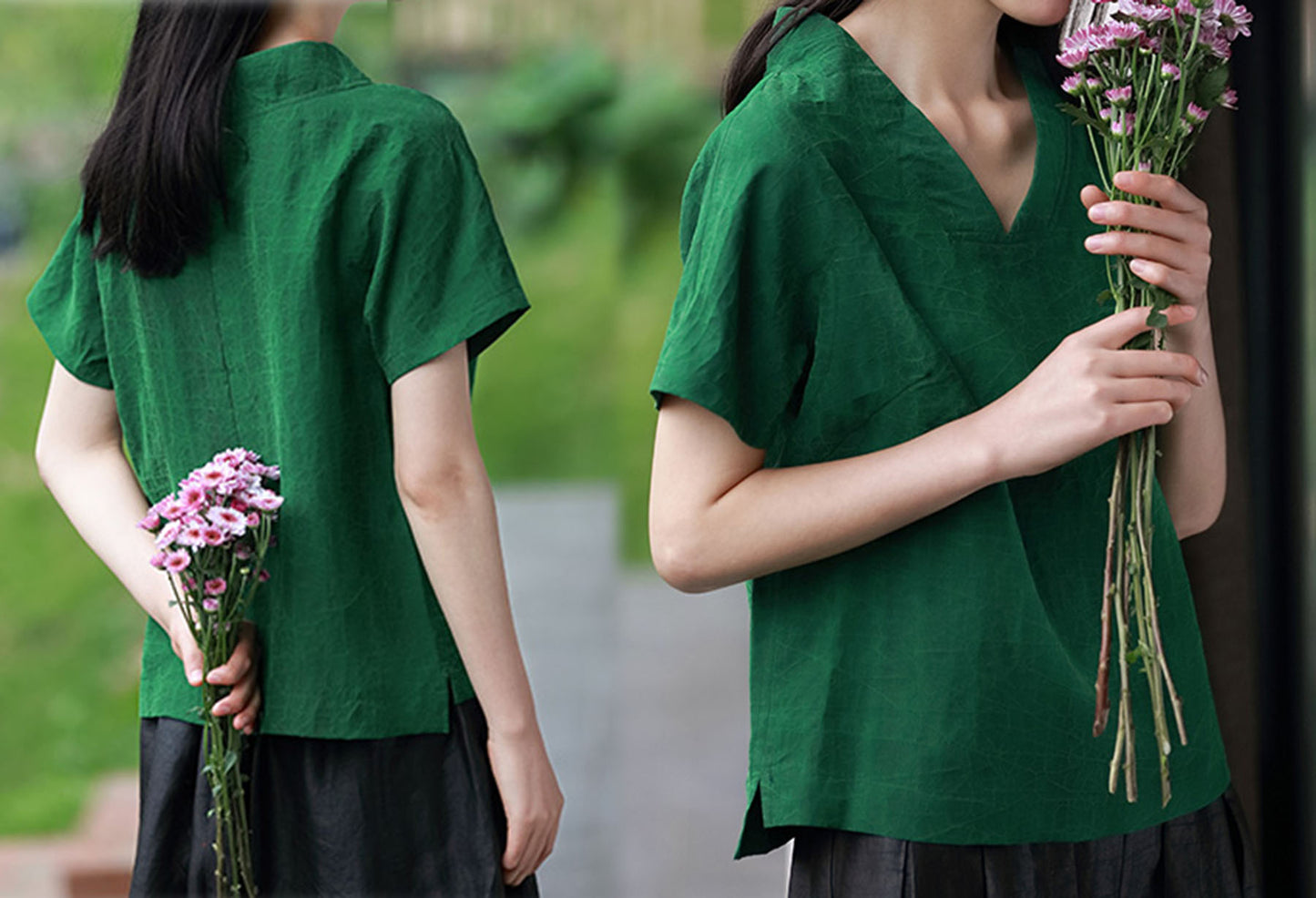 edoa Cracked Mud Silk V-neck Tee