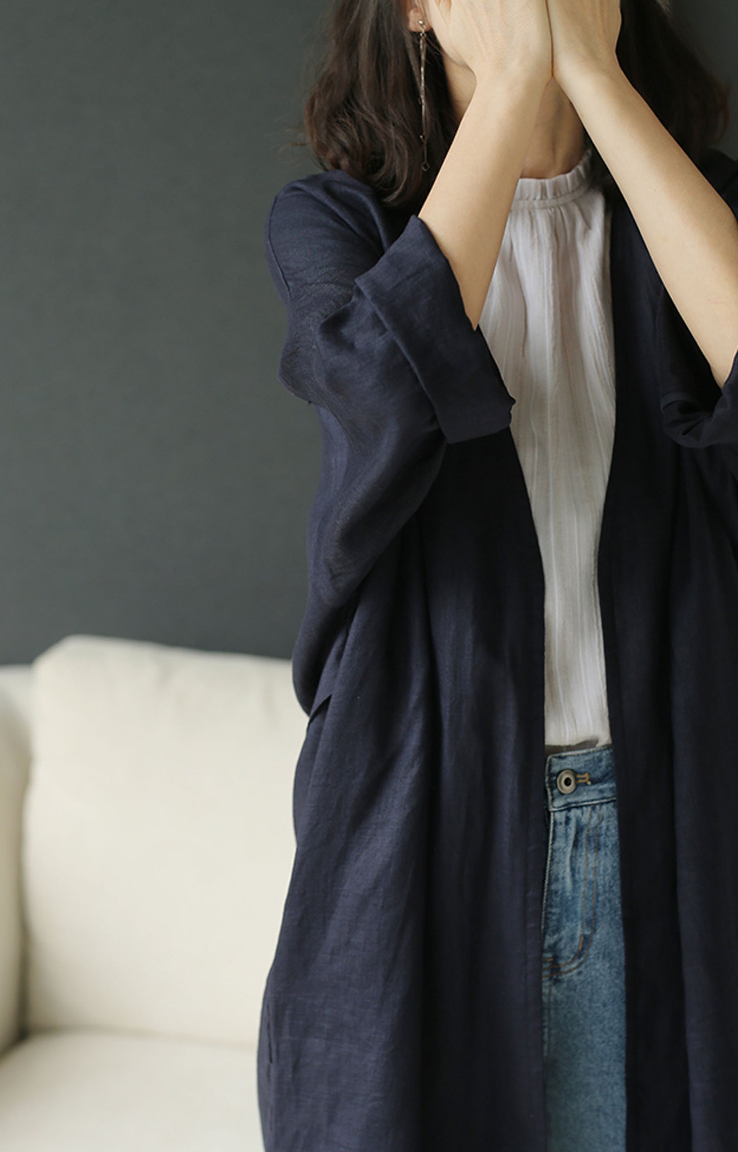 edoa Linen Kimono Wrap with Pockets
