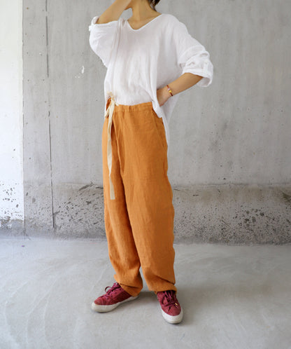 edoa Loose Fitting Front Pleated Linen Pants 