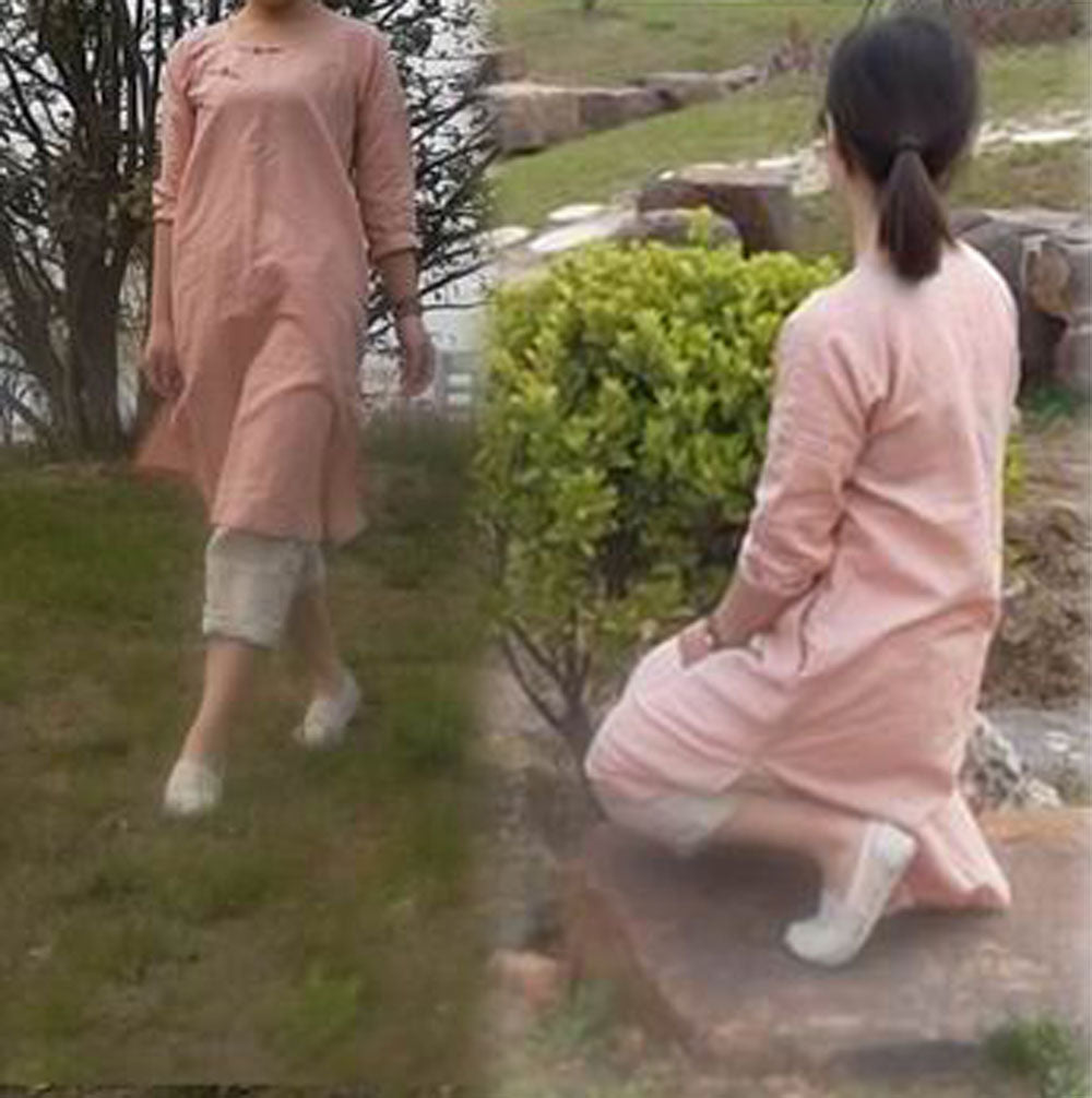 edoa Pink Linen Modified Qipao