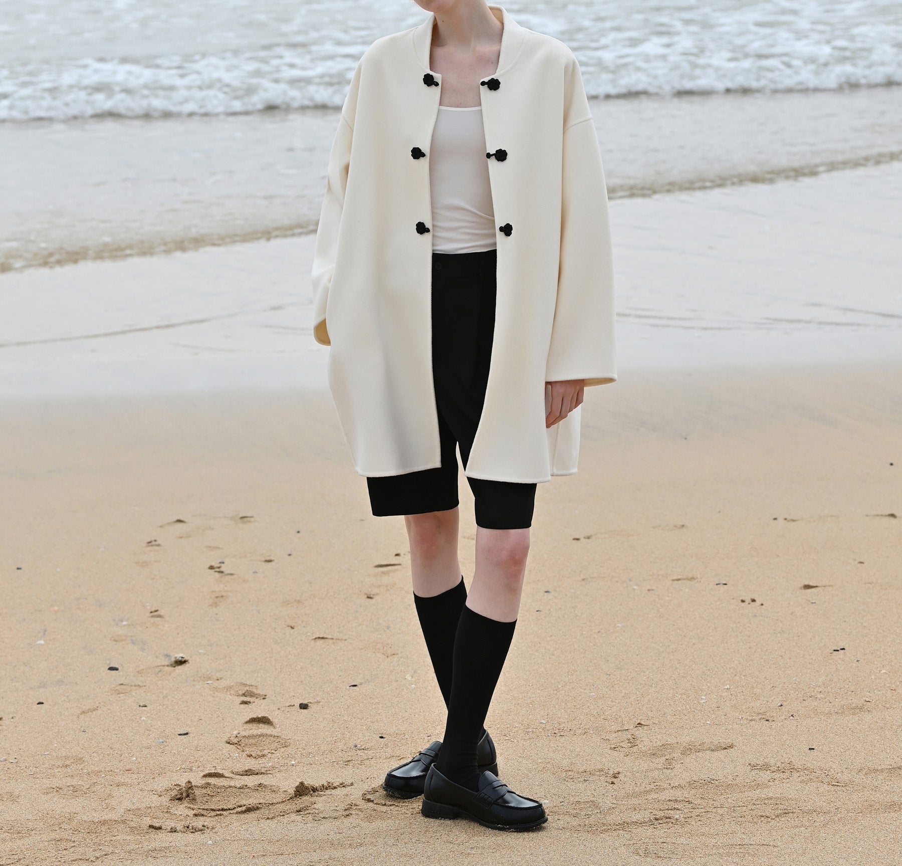 edoa Double Faced Wool Coat with Chinese Frog Buttons 