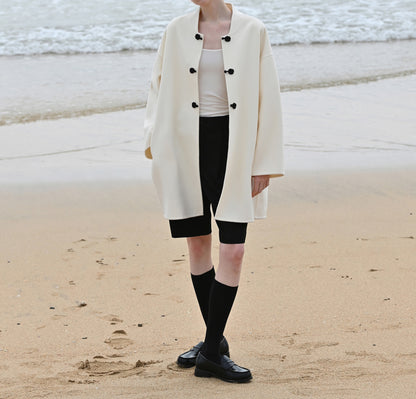 edoa Double Faced Wool Coat with Chinese Frog Buttons 