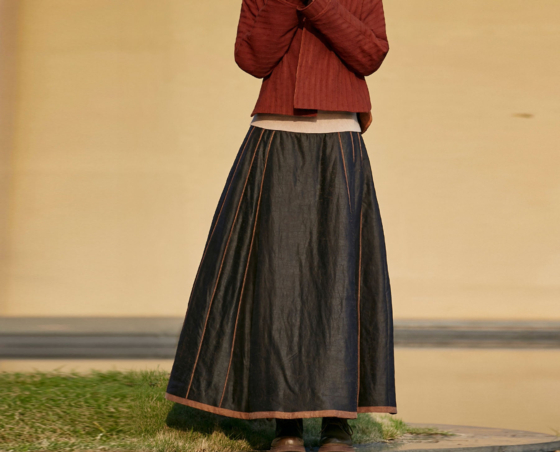 edoa Cracked Mud Silk Padded Chinese Mamianqun Pleated Skirt