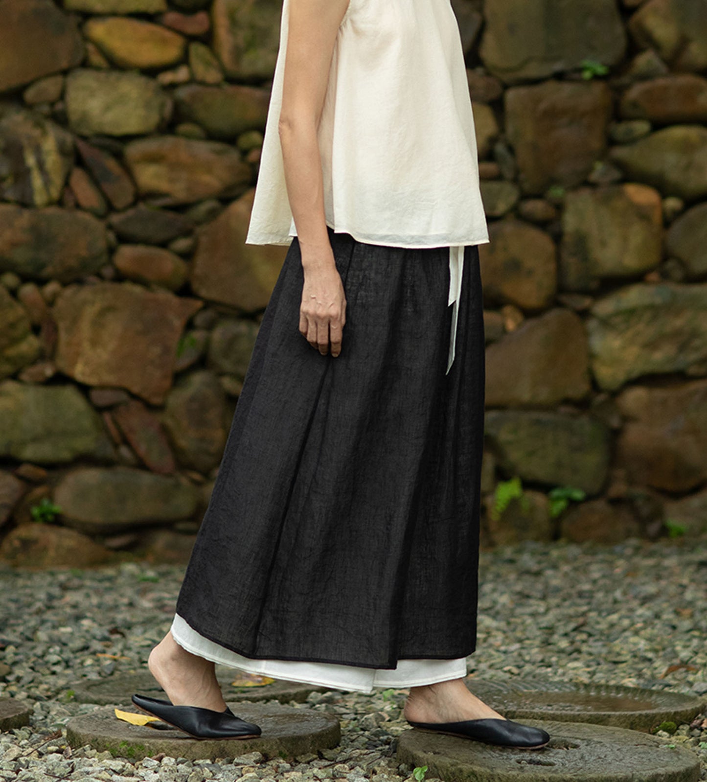 edoa Double Layers Linen Skirt