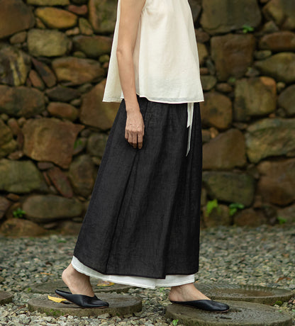 edoa Double Layers Linen Skirt