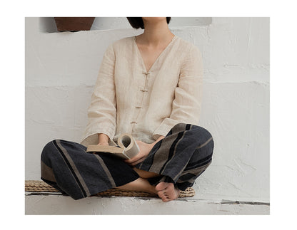 edoa High Counted Linen Blouse