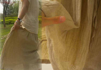 Textured washed linen long skirt