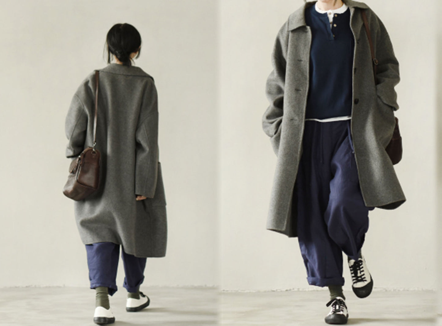 edoa Minimalist Loose Fitting Doubl Face Wool Coat
