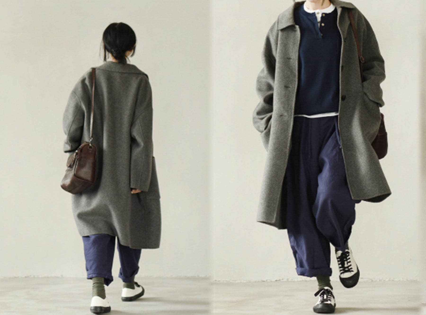 edoa Minimalist Loose Fitting Doubl Face Wool Coat