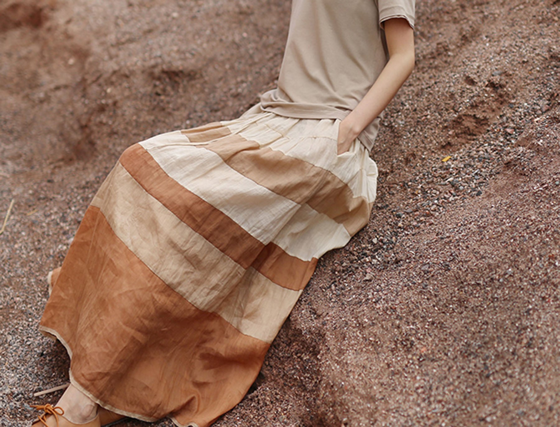 edoa Ramie Gauzy Patchwork Tiered Skirt