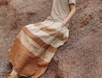 edoa Ramie Gauzy Patchwork Tiered Skirt