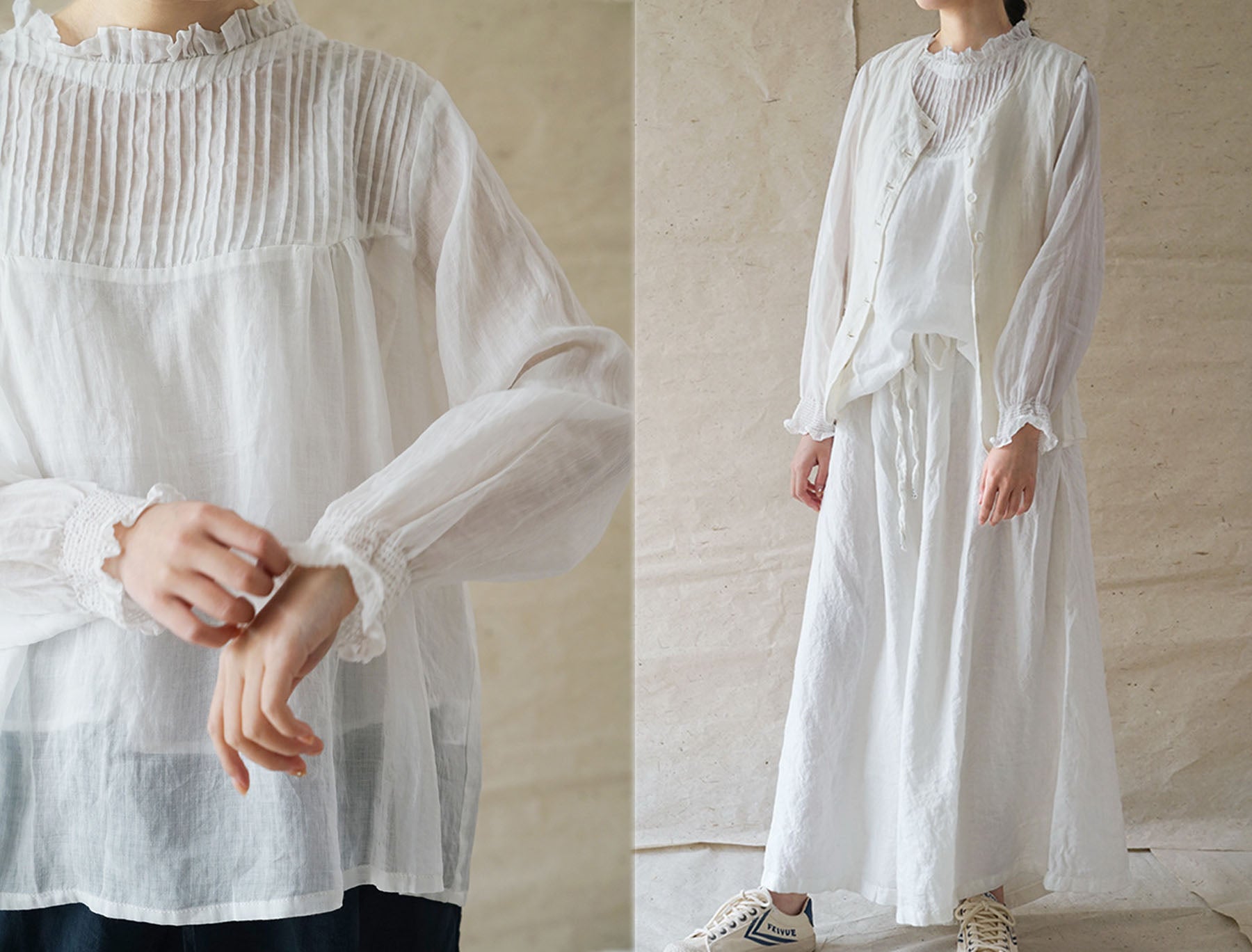 edoa Pintucked High Counted Ramie Blouse