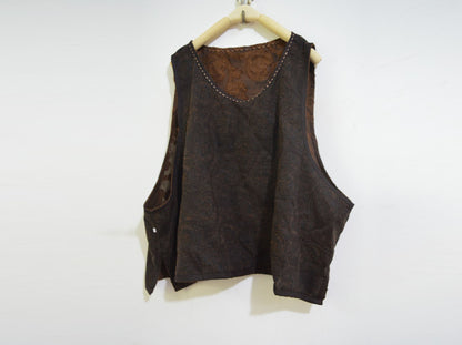 edoa Reversible Mud Silk Linen Blend Jacquard Boho Vest