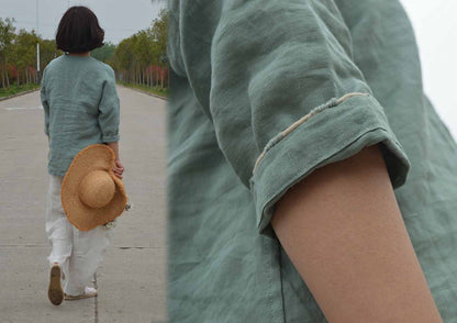 edoa Hand Embroidered Linen Top