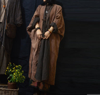 edoa Oversized Bohemian Raw Edged Reversible Tussah Silk Duster Coat 