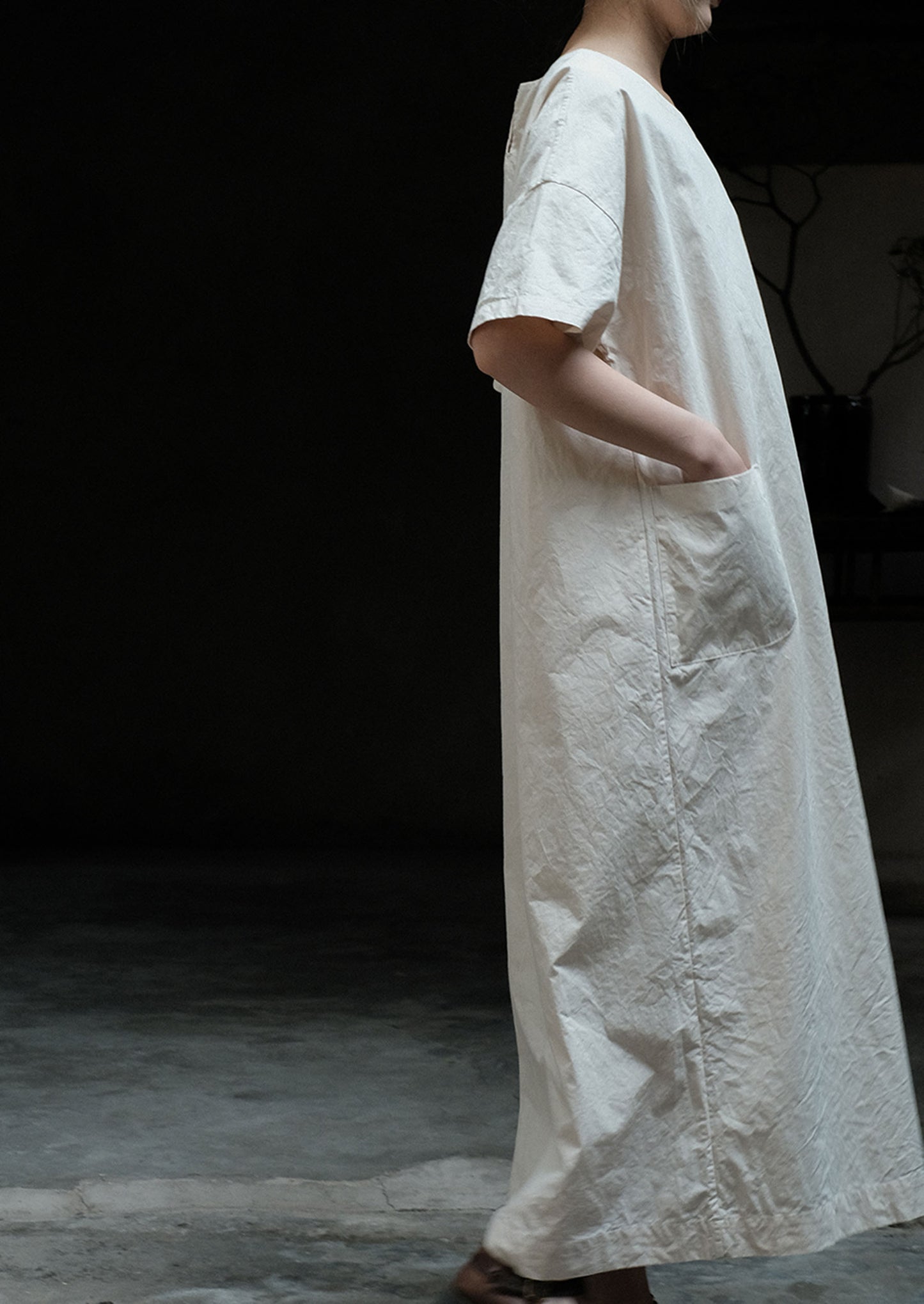 edoa Loose Paper Cotton Minimalism Short Sleeve Dress