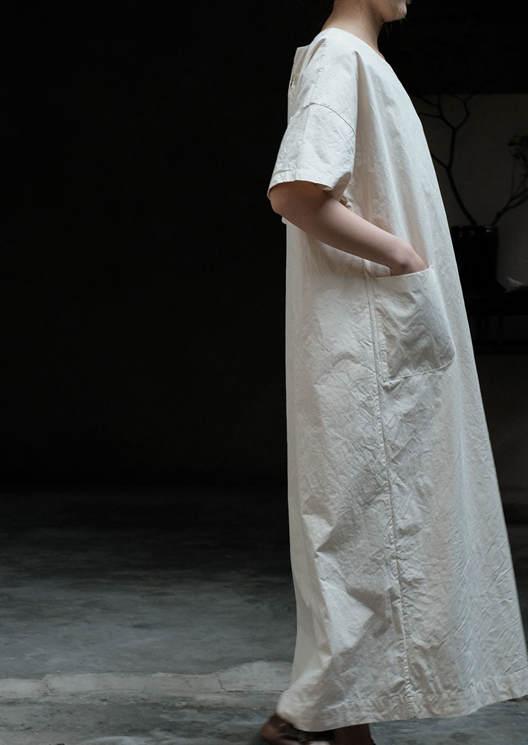 edoa Loose Paper Cotton Minimalism Short Sleeve Dress