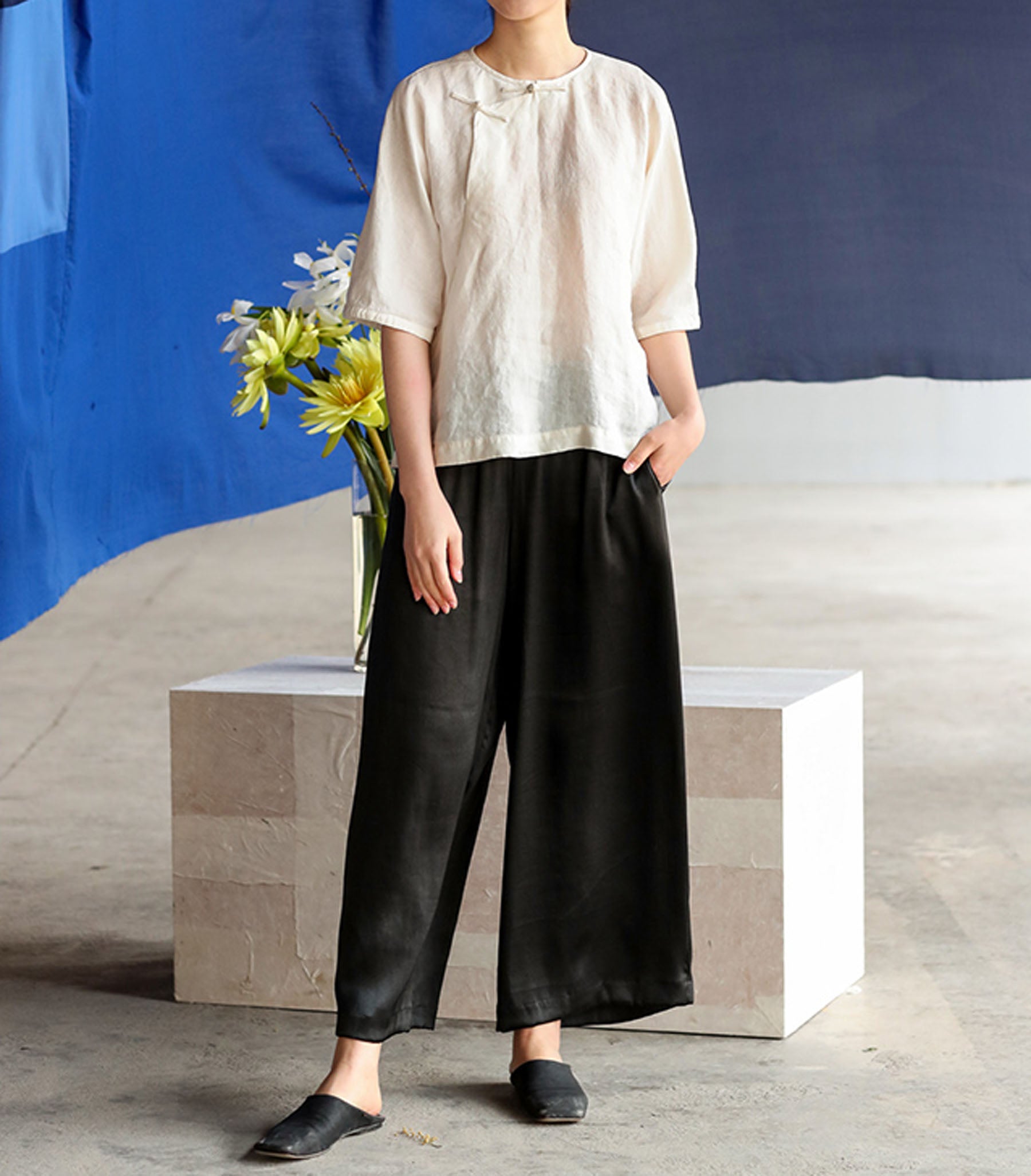 edoa Half Sleeve Washed Linen Cheongsam