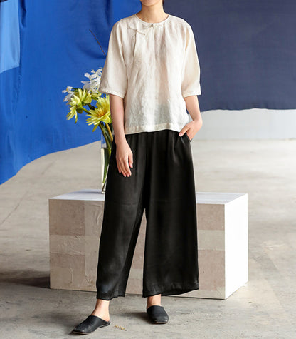 edoa Half Sleeve Washed Linen Cheongsam