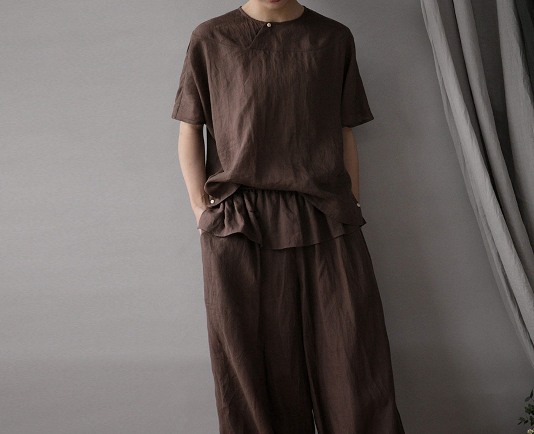 edoa Minimalist Thin Ramie Blouse 