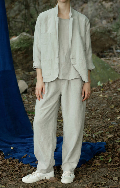 edoa Modified Flax Linen 80s Chinese Blazer