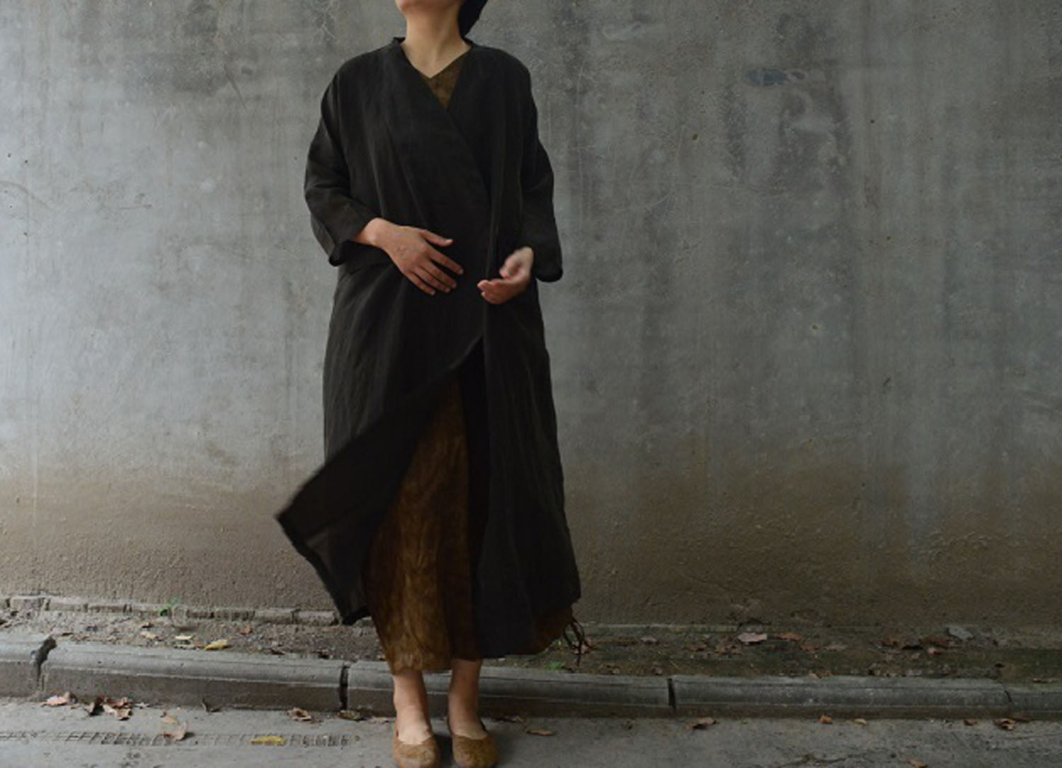 edoa Distressed Mud Silk Trench Coat