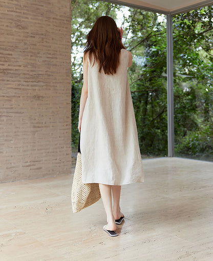 edoa Flax Linen Sleeveless Summer Dress